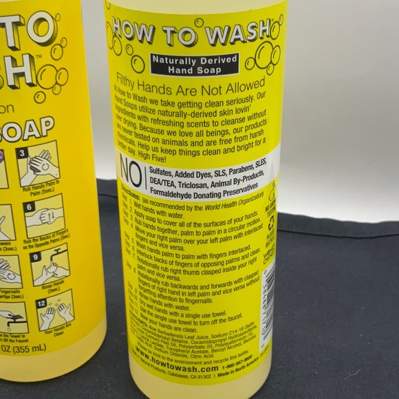 Lot of (2) How To Wash Fresh Lemon Hand Soap Naturally Derived 12 oz Bottles - Picture 3 of 3